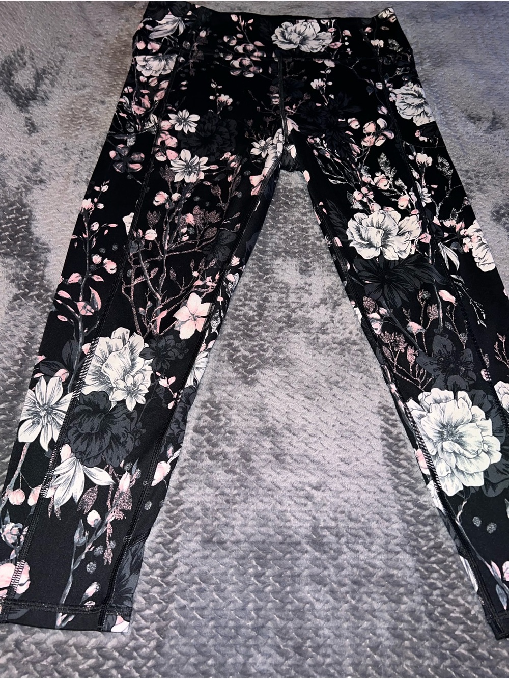 Victoria's Secret Black Active Leggings with Subtle Floral Print, XL